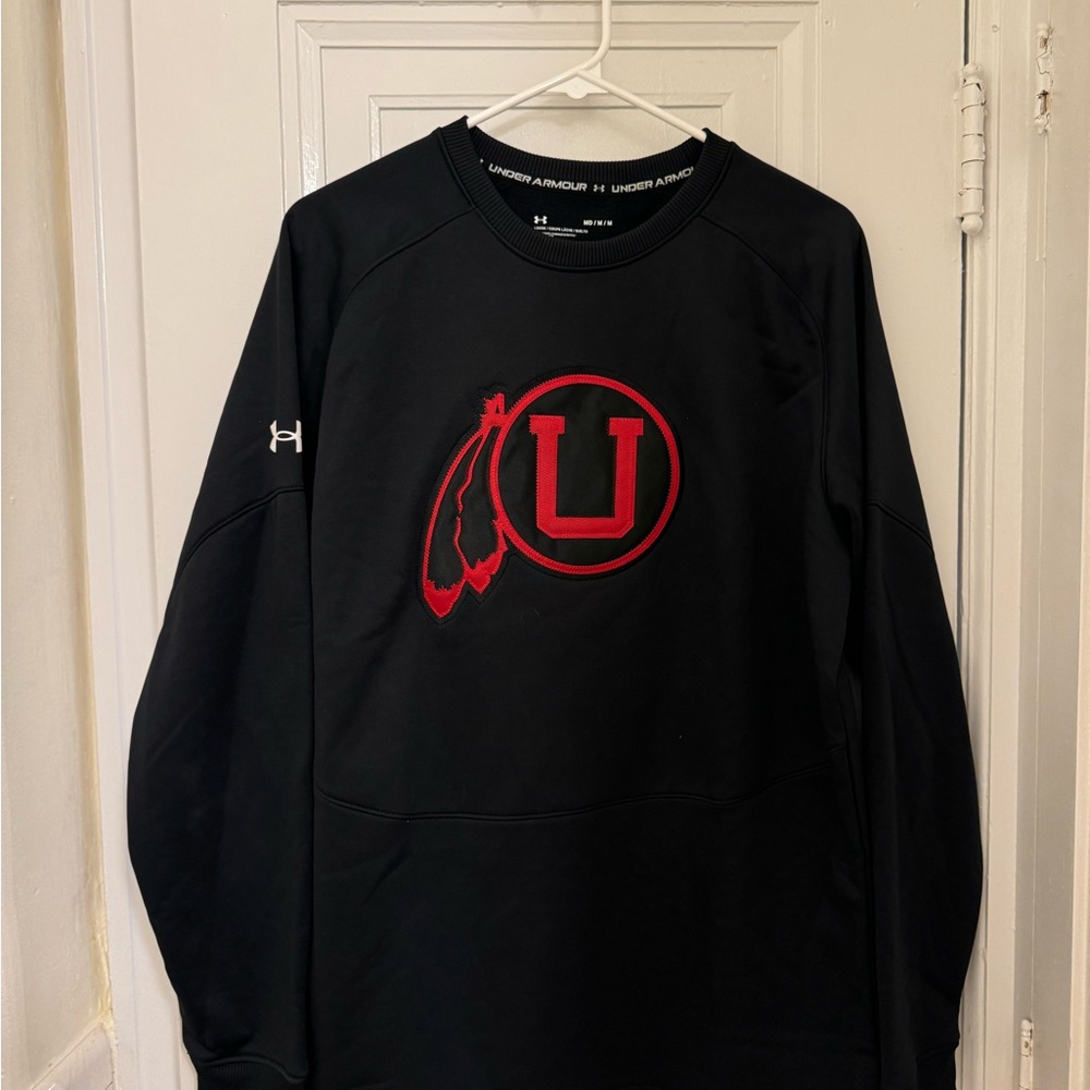Utah Utes Under Armour Black Crewneck with White Accents
